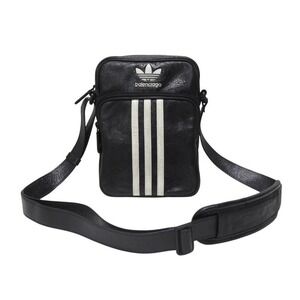 BALENCIAGA adidas collaboration crossbody shoulder bag black lambskin logo